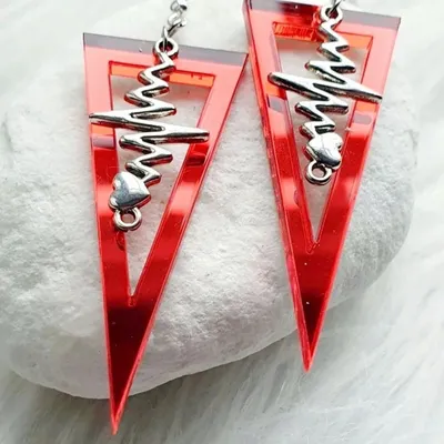 Boucles d'oreilles effet miroir plexiglas battements de coeur  crochets hypoallergénique plaqué argent 